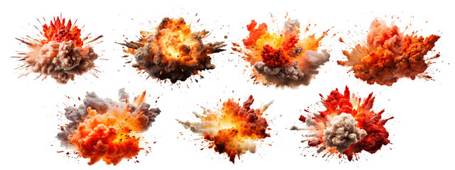 A group of explosion isolated on a transparent background.
