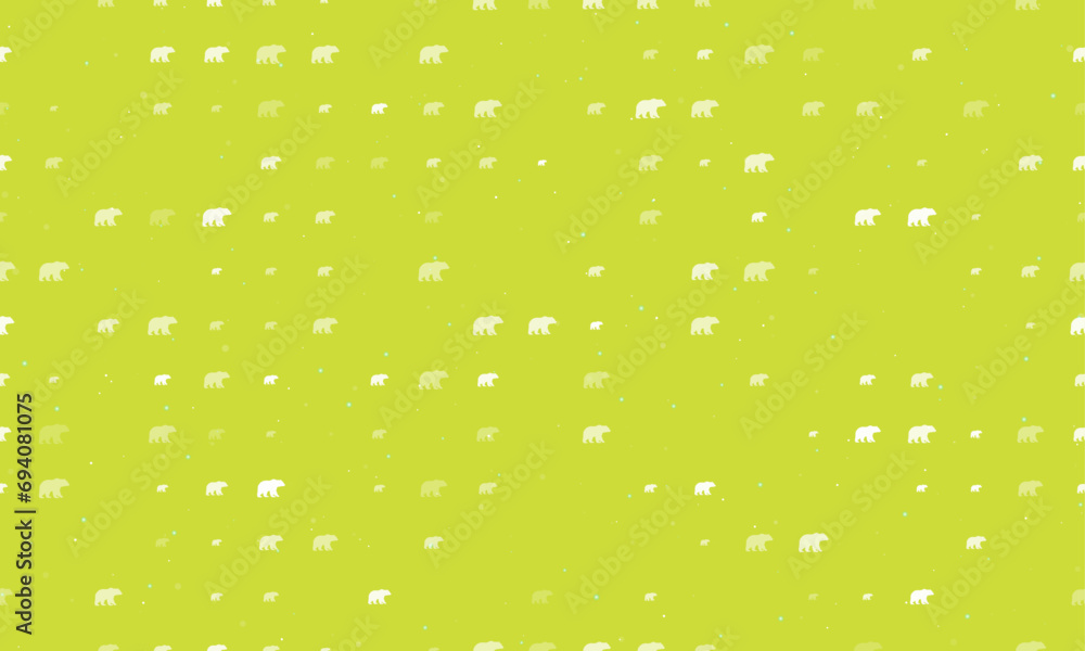 Poster seamless background pattern of evenly spaced white bear icons of different sizes and opacity. vector