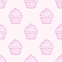 Cute cupcakes with cream seamless pattern background.