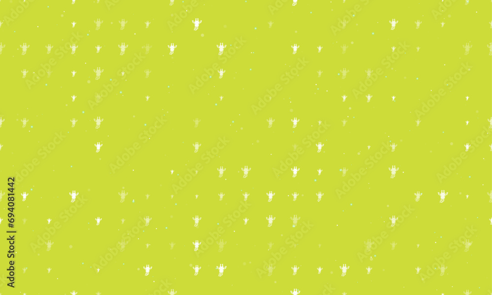 Poster seamless background pattern of evenly spaced white giraffe head symbols of different sizes and opaci