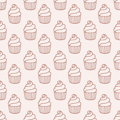 Cute cupcakes with cream seamless pattern background.