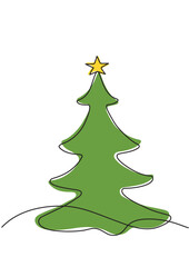 Vector illustration of a Christmas tree with a star using minimalist technique