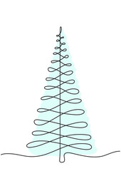 Graphic simplified vector Christmas tree in blue tone with one line