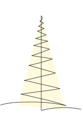 Stylized vector Christmas tree in one line graphics in beige tone