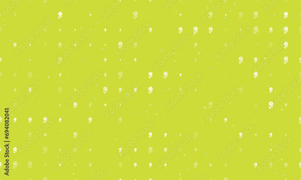 Poster seamless background pattern of evenly spaced white rose flowers of different sizes and opacity. vect