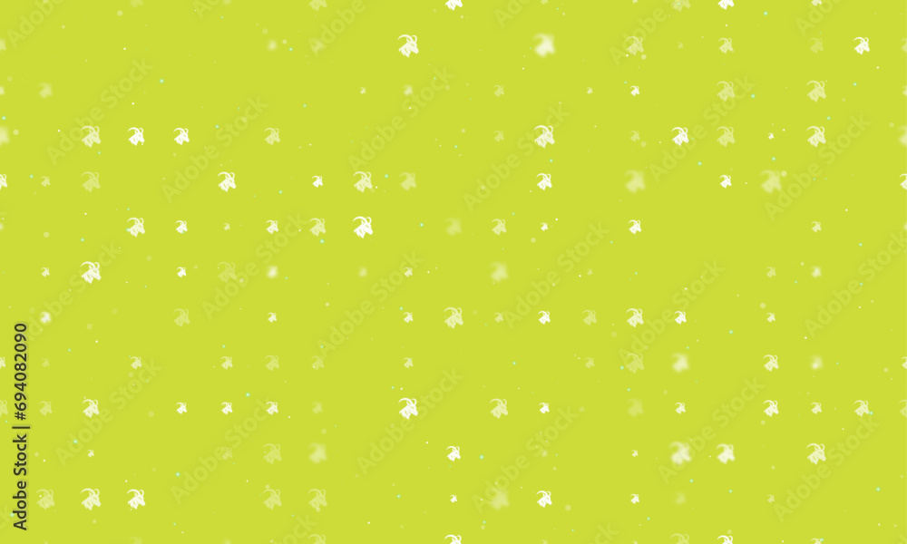 Poster seamless background pattern of evenly spaced white goat's head symbols of different sizes and opacit