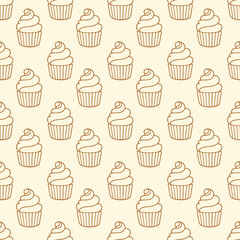 Cute cupcakes with cream seamless pattern background.