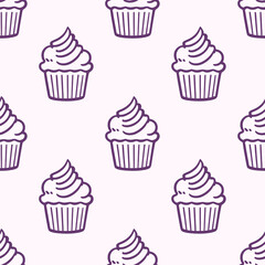 Cute cupcakes with cream seamless pattern background.