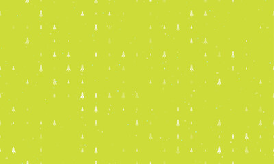 Seamless background pattern of evenly spaced white rockets of different sizes and opacity. Vector illustration on lime background with stars