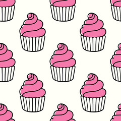 Cute cupcakes with cream seamless pattern background.