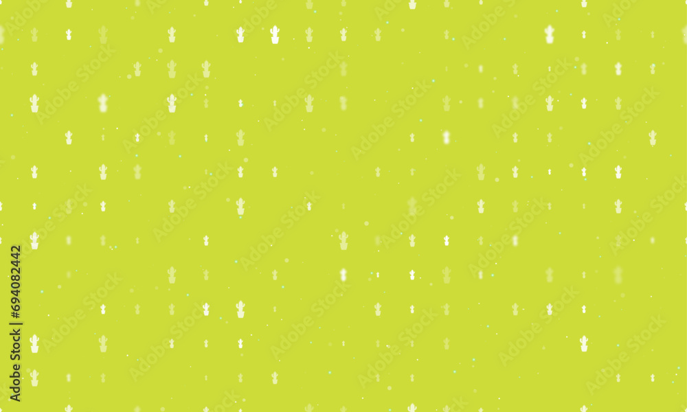 Poster seamless background pattern of evenly spaced white cactus symbols of different sizes and opacity. ve