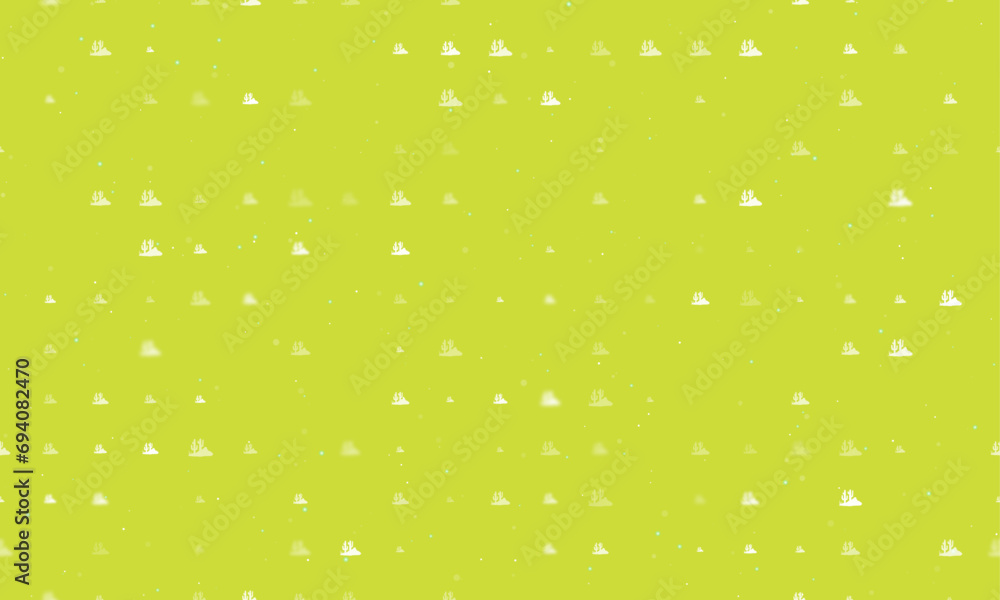 Poster seamless background pattern of evenly spaced white wild cactus symbols of different sizes and opacit