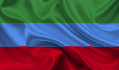 High detailed flag of Dagestan. National Dagestan flag. 3D illustration.