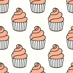 Cute cupcakes with cream seamless pattern background.