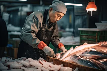 Foto op Plexiglas A traditional fresh fish market in Tokyo. © PapatoniC