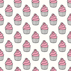 Cute cupcakes with cream seamless pattern background.
