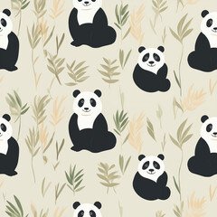 Obraz premium seamless pattern background with cute panda bear and leaves