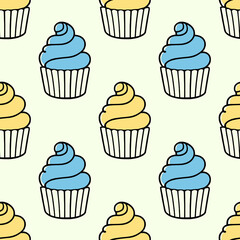 Cute cupcakes with cream seamless pattern background.