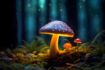 Magic mushroom in the forest. . - obrazy, fototapety, plakaty