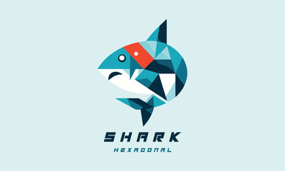 Obraz premium Shark fish flat minimal geometric logo design 