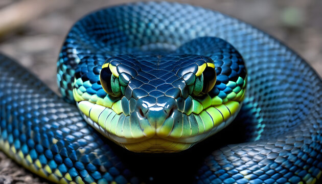 Blue viper snake closeup face