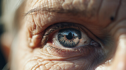 close-up, old woman's face, eye focus, detailed