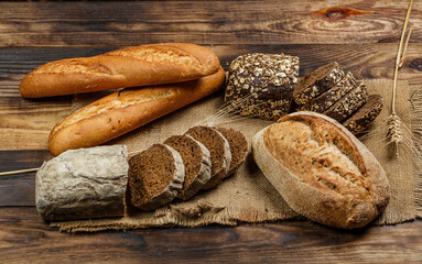 Fresh loaves of bread, various breads for toasts and sandwiches, delicious crispy breads, gluten-free breads, fresh flour and wheat breads