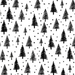 Christmas trees as abstract background, wallpaper, banner, texture design with pattern - vector. Light colors.