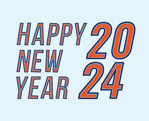Happy New Year 2024 Abstract Blue And Orange Graphic Design Vector Logo Symbol Illustration With Cyan Background