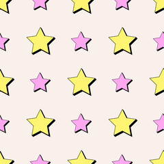 Abstract geometric background with pink and yellow stars. - 694088616