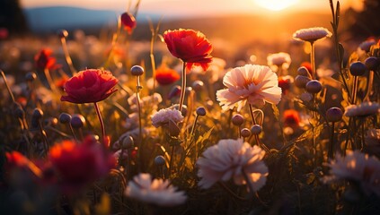 Fields of Happiness: Sunlit Flower Meadow Closeup