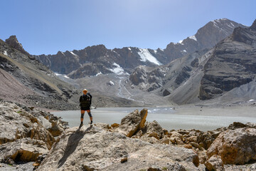Tourists in the mountains of Tajikistan.