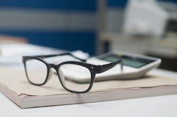 Glasses placed on the work desk