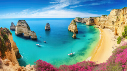 Amazing landscape with beach and coastline in Algarve, Portugal - obrazy, fototapety, plakaty