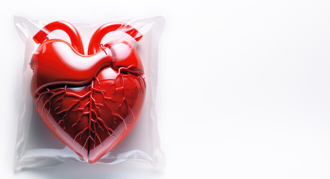 Protected Love concept. Anatomical Heart in Vacuum Seal