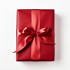 Solid Red Wrapped Gift tied with Bow, Present with Ribbon