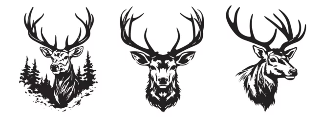 Poster Deer head, black and white vector, silhouette shapes illustration © Cris