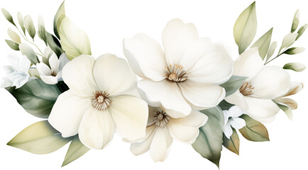 White flowers border watercolour illustration created with Generative AI technology