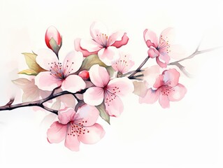 Minimalistic Superb Watercolor Illustration of a Pink Cherry Tree Blossom Flowers Blooming in Spring Easter Sunrise AI Generated