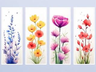 Minimalistic Superb Watercolor Illustration of a Spring Horizontal Banner Templates with Colorful Flowers Background AI Generated