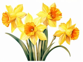 Minimalistic Watercolor Illustration of Yellow Daffodils AI Generated