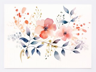 Minimalistic Superb Watercolor Illustration of a Vertical Top View Blank Card with Flowers AI Generated
