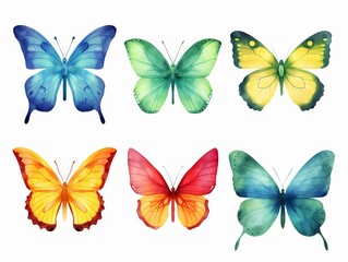 Minimalistic Watercolor Illustration of Bright Hand-Painted Butterflies AI Generated