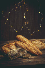Fresh loaves of bread, various breads for toasts and sandwiches, delicious crispy breads,...