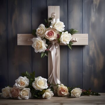 Ein schöner Hintergrund für eine Trauerkarte mit Kreuz und Rosen