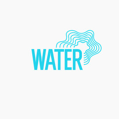 The inscription is WATER in capital letters of the Latin alphabet. A design element. Modern drinking water emblem.