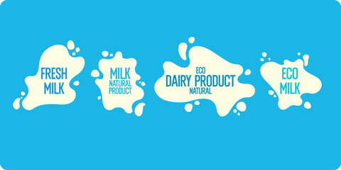 The original concept poster for milk advertising. Vector illustration in a flat style. A set of vector elements. - obrazy, fototapety, plakaty
