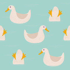 pattern with ducks in water. funny light ducks swim and catch fish. funny ducks on a seamless goob background