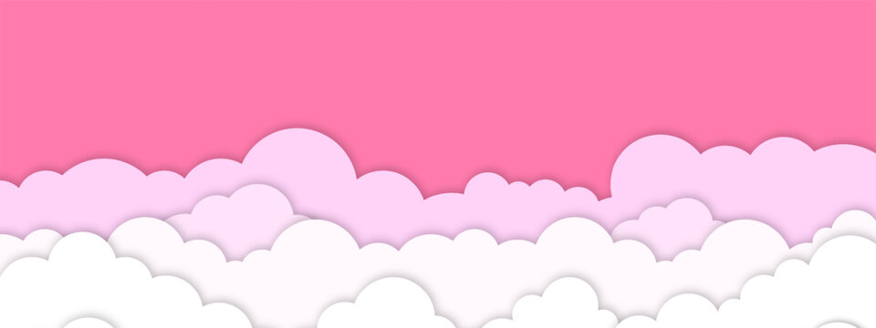 Paper clouds. Vector paper clouds in white color on pink background with realistic shadow. Vector illustration for your design. Vector EPS 10 © The Best Stocker