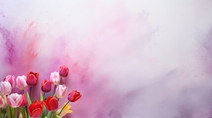 Beautiful tulips on the light background. Beautiful festive background with space for text